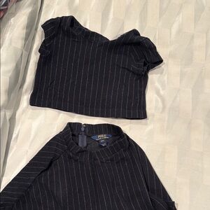 Polo by Ralph Lauren Women's Black Pinstripe Crop Top and matching skirt .